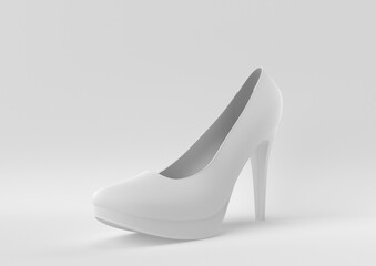 White shoe in white background. minimal concept idea creative. 3D render.