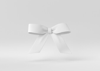 White Bow in white background. minimal concept idea creative. monochrome. 3D render.