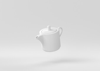 Obraz premium White Pitcher or milk jug floating in white background. minimal concept idea creative. monochrome. 3D render.