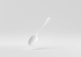 White spoon floating in white background. minimal concept idea creative. monochrome. 3D render.