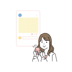 SNS活用　投稿にいいね！を押す女性