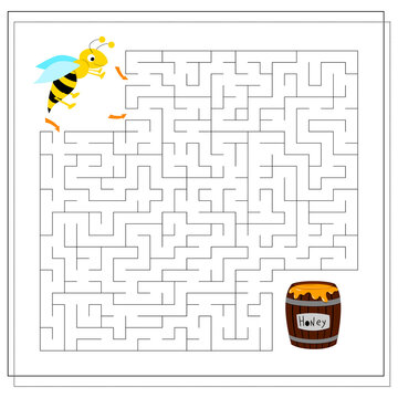 A maze game for kids. guide the bee through the maze to the honey. Vector isolated on a white background