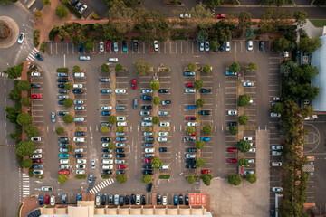 Top down aerial view of a car park, Australia.