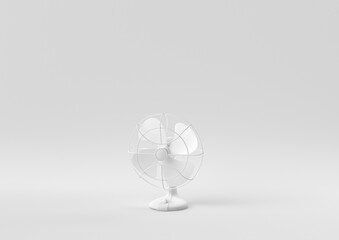 White Retro Fan in white background. minimal concept idea creative. monochrome. 3D render.