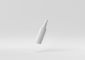 White brandy bottle floating in white background. minimal concept idea creative. monochrome. 3D render.