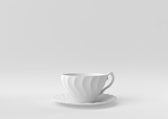 White Coffee cup luxurious floating in white background. minimal concept idea creative. monochrome. 3D render.