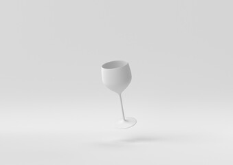 White Wine glass floating in white background. minimal concept idea creative. monochrome. 3D render.