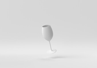 White Wine glass floating in white background. minimal concept idea creative. monochrome. 3D render.