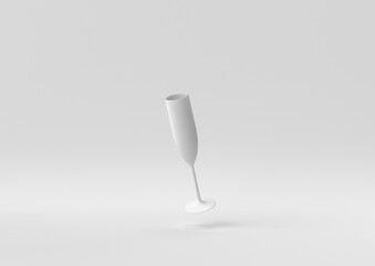White Wine glass floating in white background. minimal concept idea creative. monochrome. 3D render.