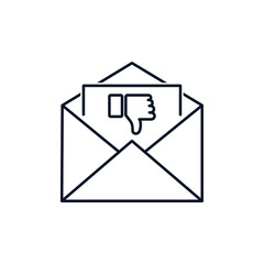 Envelope, dislik. Concept of rejection, bad review, negative information. Vector icon isolated on white background.