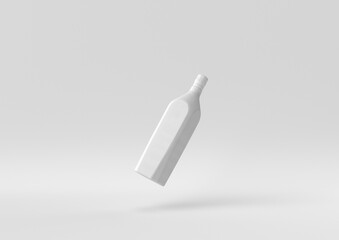 White brandy bottle floating in white background. minimal concept idea creative. monochrome. 3D render.