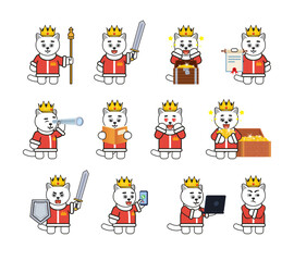 White cat king characters set in various situations. Modern vector illustration
