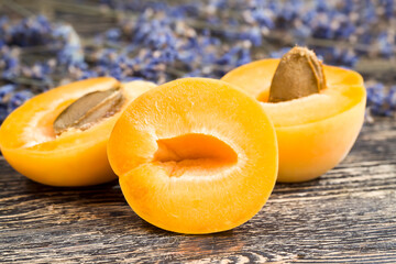 natural lavender flowers and slices of orange apricots