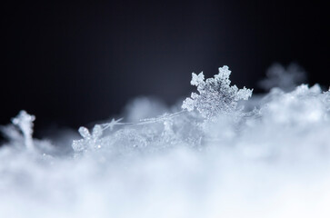 snapshot of a small snowflake taken during a snowfall