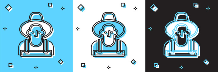 Set Farmer in the hat icon isolated on blue and white, black background. Vector