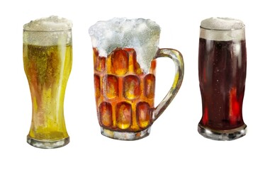 glass of beer, watercolor illustration 