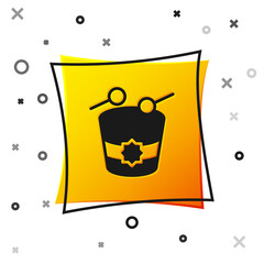 Black Ramadan drum icon isolated on white background. Yellow square button. Vector