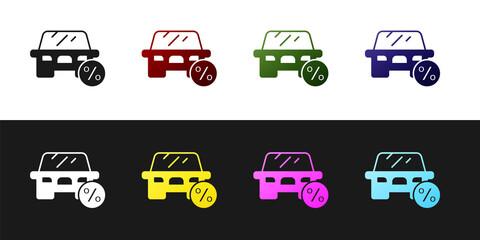 Set Car leasing percent icon isolated on black and white background. Credit percentage symbol. Vector