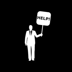 Business man asking for help icon isolated on dark background