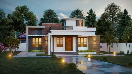 Fototapeta na wymiar 3d illustration of a newly built luxury home