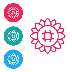 Red line Sunflower icon isolated on white background. Set icons in circle buttons. Vector