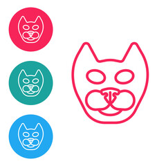 Red line Cat icon isolated on white background. Set icons in circle buttons. Vector