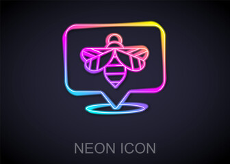 Glowing neon line Bee icon isolated on black background. Sweet natural food. Honeybee or apis with wings symbol. Flying insect. Vector