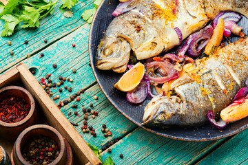 Baked trout with lemon,grilled trout