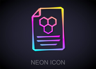 Glowing neon line Honeycomb icon isolated on black background. Honey cells symbol. Sweet natural food. Vector
