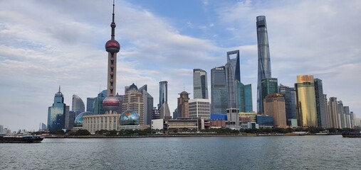 Clear blue sky over The Bund in Shanghai