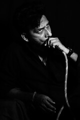 handsome men , Handsome young man , smoking man image , black and white .