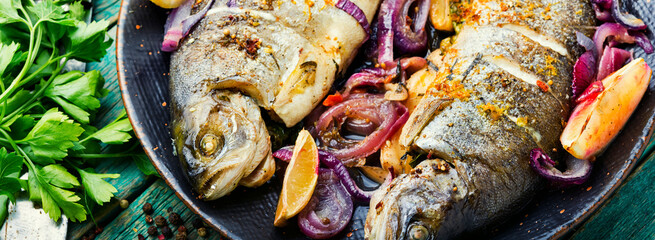 Baked trout with lemon,fish dish