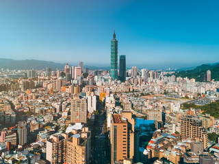 View of Financial district in City Taipei at Sunset, Taiwan 