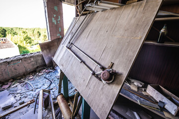 Design office in Jupiter Factory, Pripyat abandoned city in Chernobyl Exclusion Zone, Ukraine