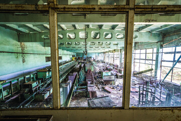 Inside the lacquering hall, Jupiter Factory, Pripyat abandoned city in Chernobyl Exclusion Zone,...