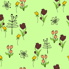 Seamless floral pattern with hand draw spring flower
