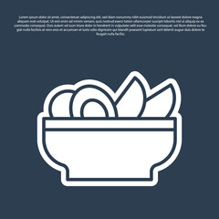 Blue line Nachos in plate icon isolated on blue background. Tortilla chips or nachos tortillas. Traditional mexican fast food menu. Vector