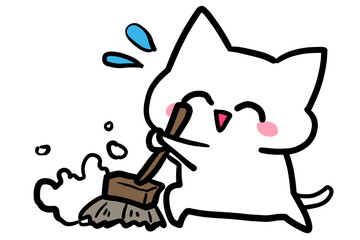 Cat cleaning with a smile