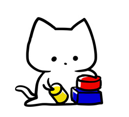 Toddler cat playing with blocks