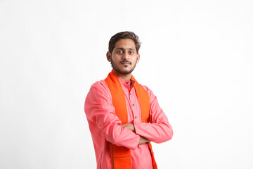 Young indian farmer on white background