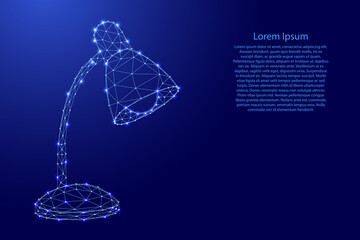 Table lamp, lamp with lampshade, from futuristic polygonal blue lines and glowing stars for banner, poster, greeting card. Vector illustration..