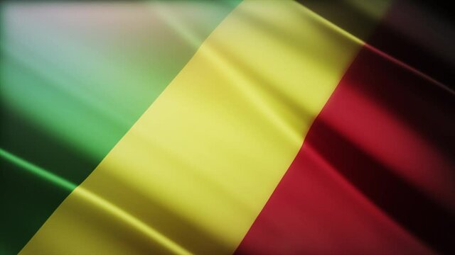 4k Republic of the Congo National flag slow seamless waving with visible wrinkles in wind blue sky background.digital rendering;animation loop.