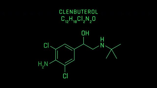 Clenbuterol Molecular Structure Symbol Neon Animation on black background