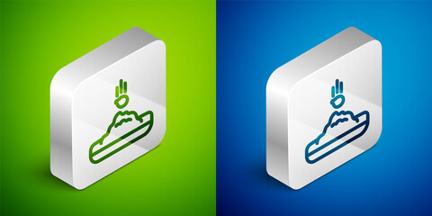 Isometric line Seeds of a specific plant icon isolated on green and blue background. Silver square button. Vector