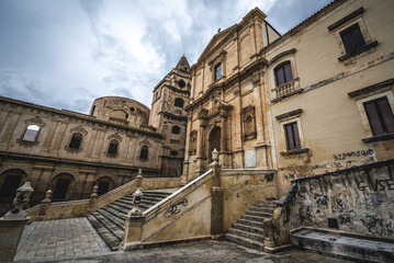 Side view of St Francis of Assisi church in historic part of Noto city, Sicily in Italy