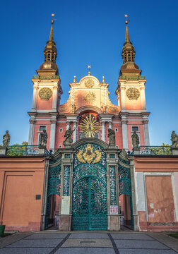 Front view of Most Holy Virgin Mary, Queen of Poland, Holy Linden sanctuary in Swieta Lipka village, Poland