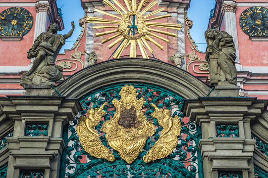 Details of gateway in Most Holy Virgin Mary, Queen of Poland, Holy Linden sanctuary in Swieta Lipka village, Poland