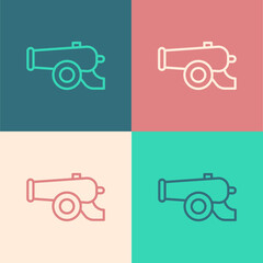 Pop art line Ramadan cannon icon isolated on color background. Vector