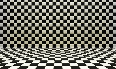 Abstract geometric checkered background with black and white cubes. 3d rendering illustration