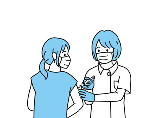 注射　コロナワクチン　予防接種　看護師　女性　イラスト素材